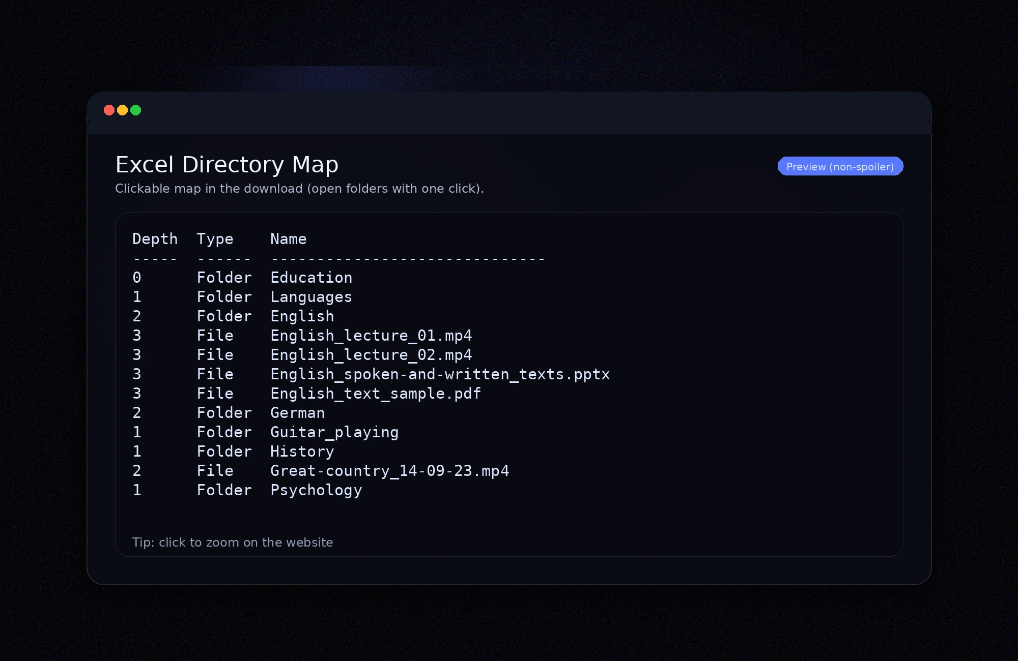 Excel directory map preview (non-spoiler)